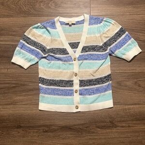LOFT Multicolor Striped Knit Cardigan